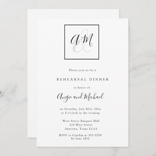 Moderne monogram repetitie binnenste uitnodigingen (Voorkant / Achterkant)