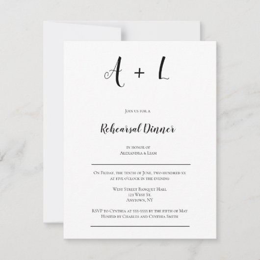 Moderne monogram repetitie dineruitnodigingen kaart (Voorkant)