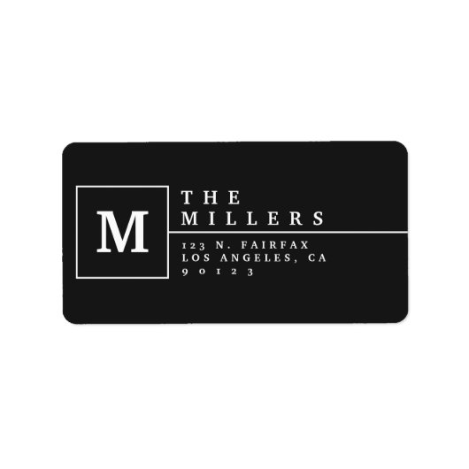 Moderne Monogram Retouradres | Zwart & Wit Etiket (Voorkant)