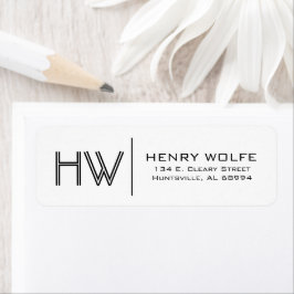Moderne monogram retouradreslabels etiket