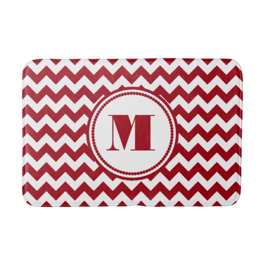 Moderne Monogram Rode Chevron Stripes Badmat (Voorkant)