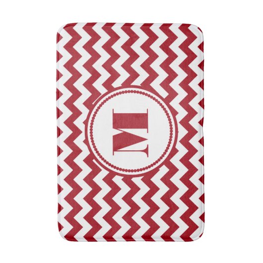 Moderne Monogram Rode Chevron Stripes Badmat (Voorkant Verticaal)