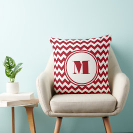 Moderne Monogram Rode Chevron Stripes Kussen