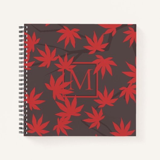 Moderne Monogram Rode Esdellaub Grijs Notitieboek (Voorkant)
