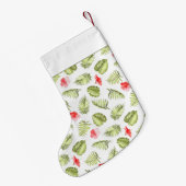 Moderne Monogram Rode Groene Botanische Palmblader Kleine Kerstsok (Achterkant (Hangend))