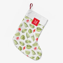 Moderne Monogram Rode Groene Botanische Palmblader