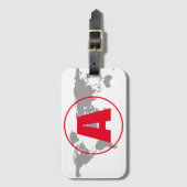 Moderne Monogram Rode Initiële Letter Wereldkaart Bagagelabel (Voorkant (verticaal))