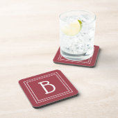 Moderne Monogram Rode & Witte Initiaal Bier Onderzetter (Rechterzijde)