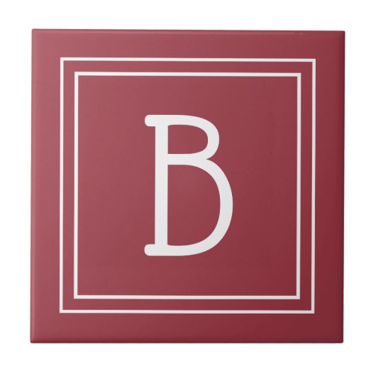 Moderne Monogram Rode & Witte Initiaal Tegeltje (Voorkant)