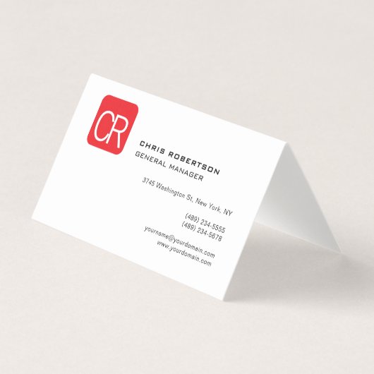 Moderne Monogram Rode Witte Professionele Eenvoudi Visitekaartje (Voorkant)