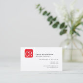 Moderne Monogram Rode Witte Professionele Eenvoudi Visitekaartje (Staand voorkant)