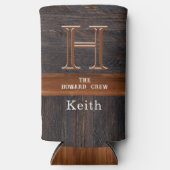 Moderne monogram roesthout met bruine vuilnisbak seltzer blikjeskoeler (Voorkant)