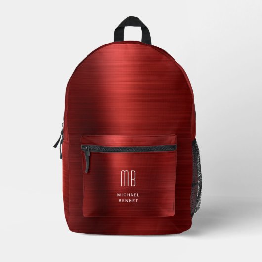 Moderne Monogram Rood Bedrukte Rugzak (Voorkant)