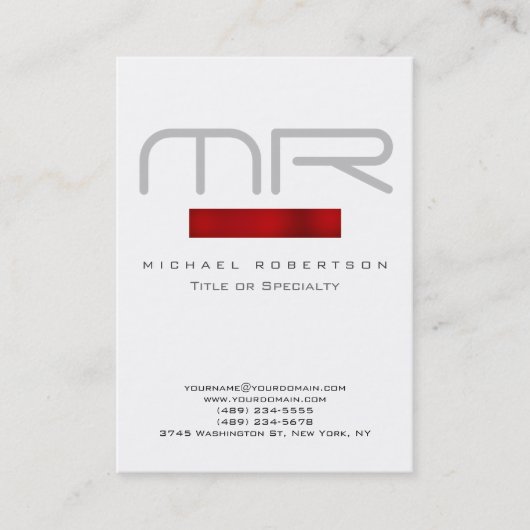 Moderne Monogram Rood wit schoon Visitekaartje (Voorkant)