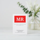 Moderne Monogram Rood wit schoon Visitekaartje (Staand voorkant)