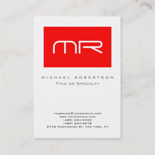 Moderne Monogram Rood wit schoon Visitekaartje (Voorkant)