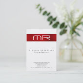 Moderne Monogram Rood wit schoon Visitekaartje (Staand voorkant)