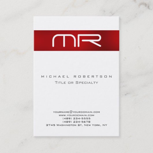 Moderne Monogram Rood wit schoon Visitekaartje (Voorkant)