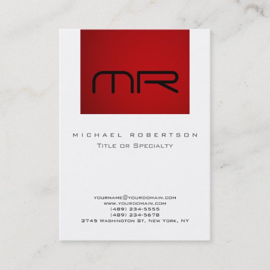 Moderne Monogram Rood wit schoon Visitekaartje (Voorkant)