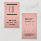 Moderne monogram Roos Gold Faux Folie Roze Vertica Visitekaartje (Voorkant / Achterkant)