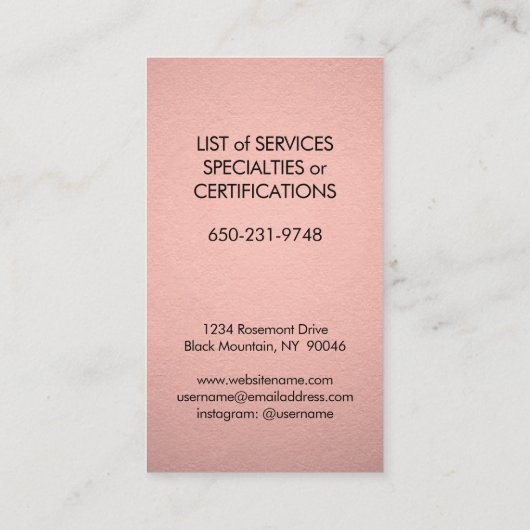 Moderne monogram Roos Gold Faux Folie Roze Vertica Visitekaartje (Achterkant)