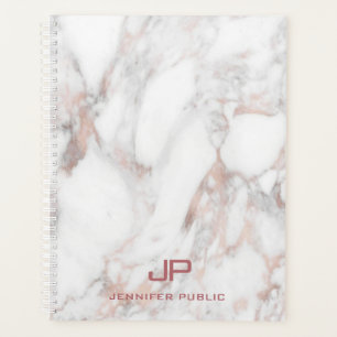 Moderne monogram Roos Gold White Marble Elegant Planner