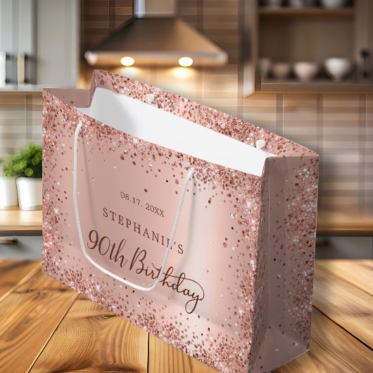 Moderne Monogram Roos Gouden Glitter 90ste Verjaar Groot Cadeauzakje