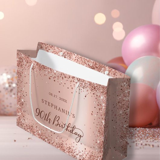 Moderne Monogram Roos Gouden Glitter 90ste Verjaar Groot Cadeauzakje