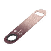 Moderne monogram roos gouden glitter ombre bordeau speed flessenopener (Voorkant Gekanteld)