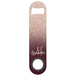 Moderne monogram roos gouden glitter ombre bordeau speed flessenopener