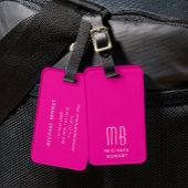 Moderne monogram roze bagagelabel