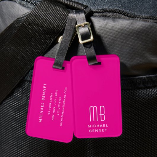 Moderne monogram roze bagagelabel