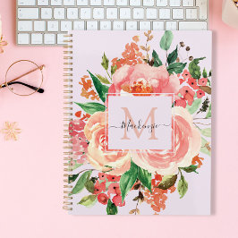Moderne Monogram Roze Bloemboeket Planner