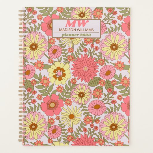 Moderne monogram roze flessenpatroon 2022 Planner (Voorkant)