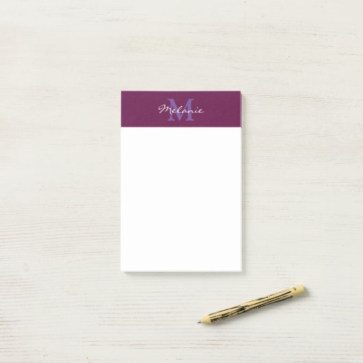 Moderne Monogram Roze Fuchsia en Lavendel Post-it® Notes (Op bureau)