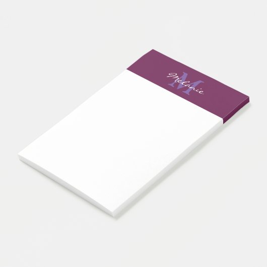 Moderne Monogram Roze Fuchsia en Lavendel Post-it® Notes (Schuin)