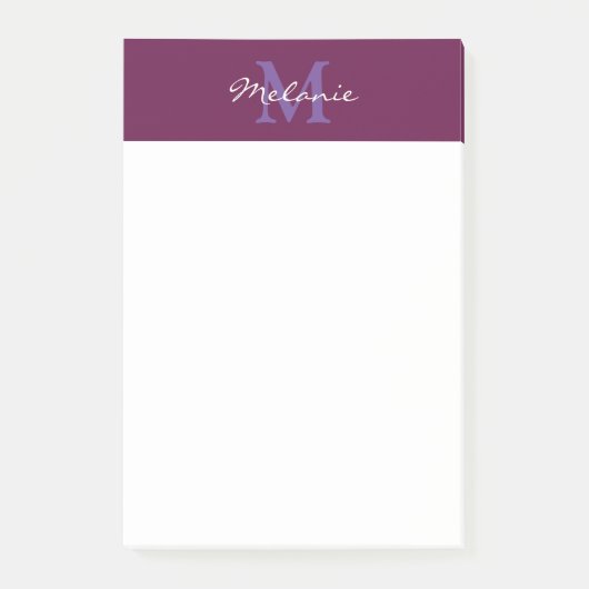 Moderne Monogram Roze Fuchsia en Lavendel Post-it® Notes (Voorkant)