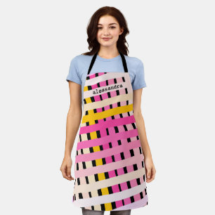 Moderne Monogram Roze Geel Zwart Karo Ruit Cute Schort