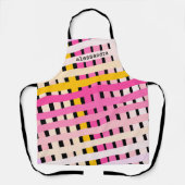 Moderne Monogram Roze Geel Zwart Karo Ruit Cute Schort (Voorkant)