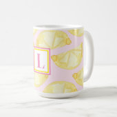 Moderne Monogram Roze Gele Citroen Print Koffiemok (Voorkant rechts)