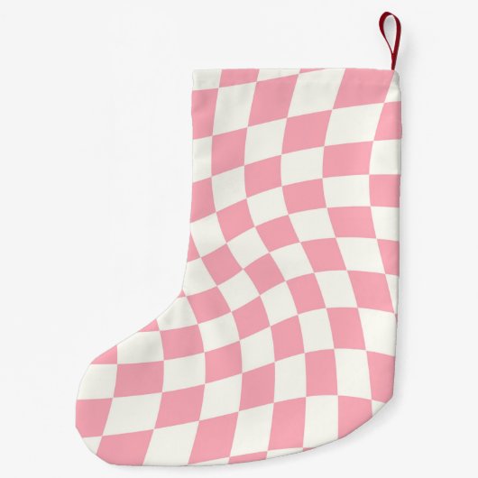 Moderne Monogram Roze geruite dubbele kant Kleine Kerstsok (Achterkant)