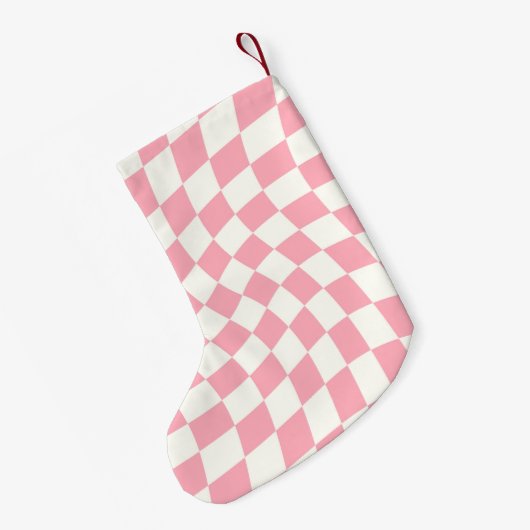 Moderne Monogram Roze geruite dubbele kant Kleine Kerstsok (Achterkant (Hangend))