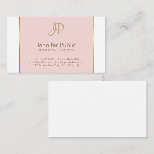 Moderne monogram roze goudwitte schone vlek op ren visitekaartje (Voorkant / Achterkant)