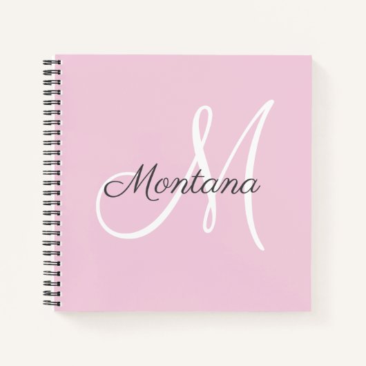  moderne monogram roze grijze naamlaptop notitieboek (Voorkant)