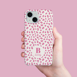 Moderne monogram roze luipaard print iPhone 15 case