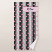Moderne monogram roze olifantenpatroonstrips badhanddoek (Badhanddoek)