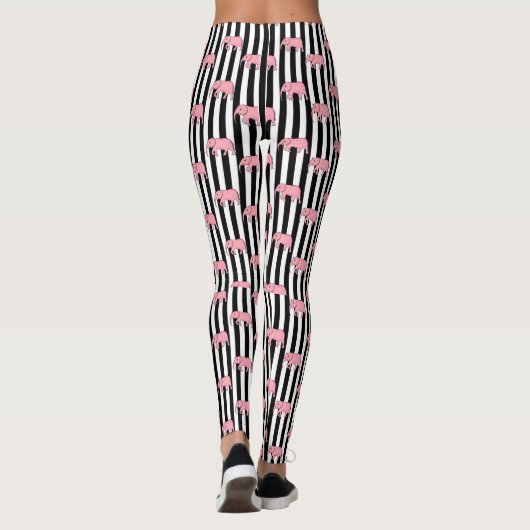 Moderne monogram roze olifantenpatroonstrips leggings (Achterkant)