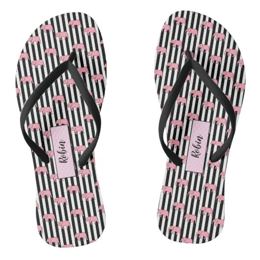Moderne monogram roze olifantenpatroonstrips teenslippers (Voetbed)