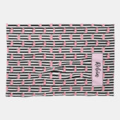 Moderne monogram roze olifantenpatroonstrips theedoek (Horizontaal)