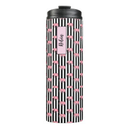 Moderne monogram roze olifantenpatroonstrips thermosbeker